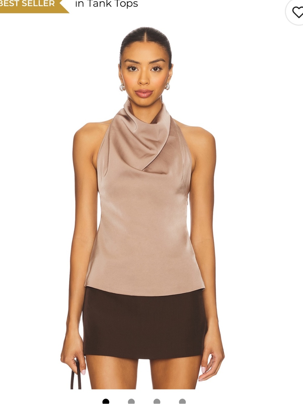 Satin Cowl Neck Tank Top - Taupe